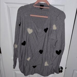 Chic Gray V-Neck Sweater with Heart Details